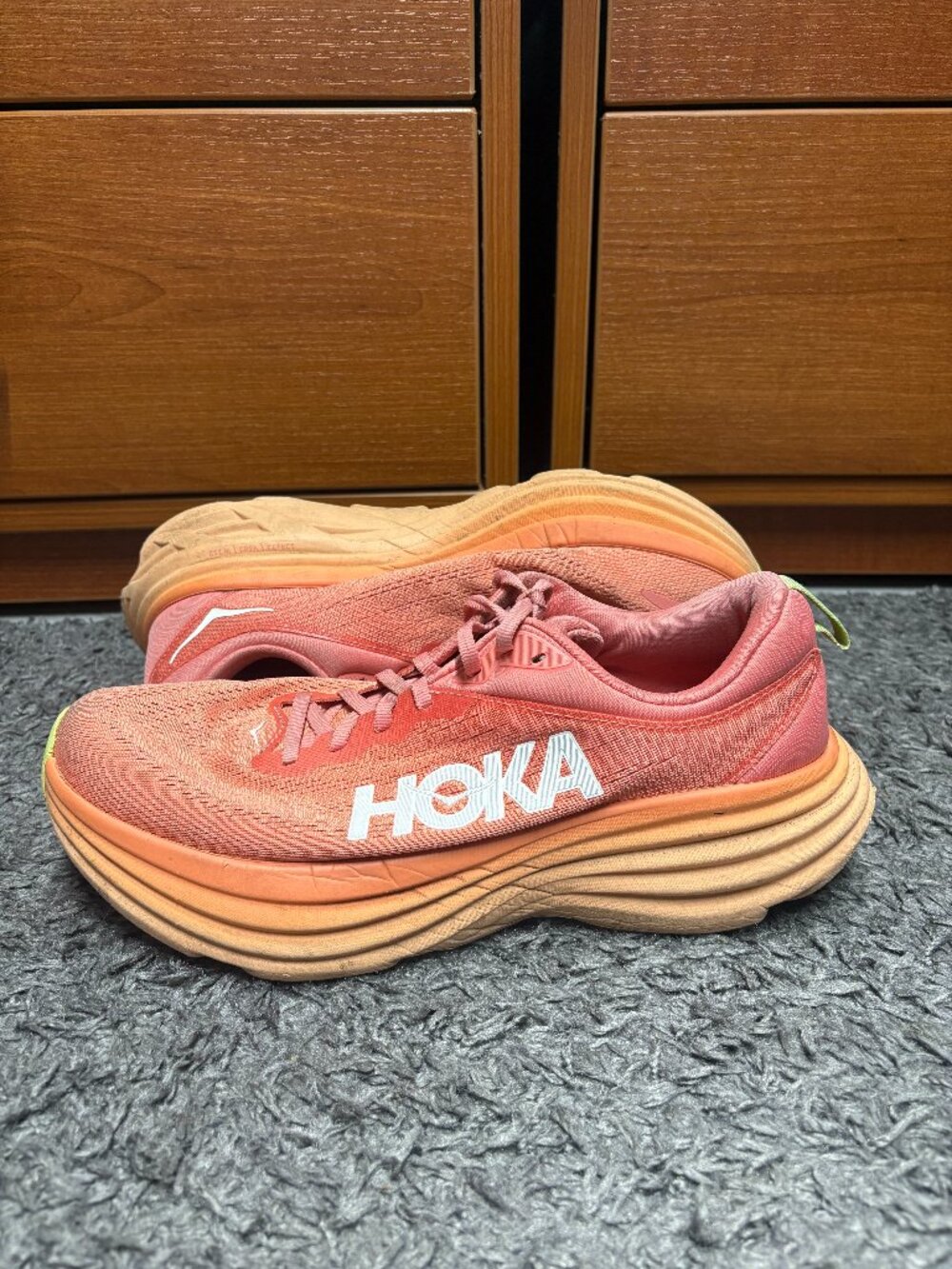 Hoka One One Bondi 8 Orange Womens Athletic Max Cushioned Sneaker Size 10